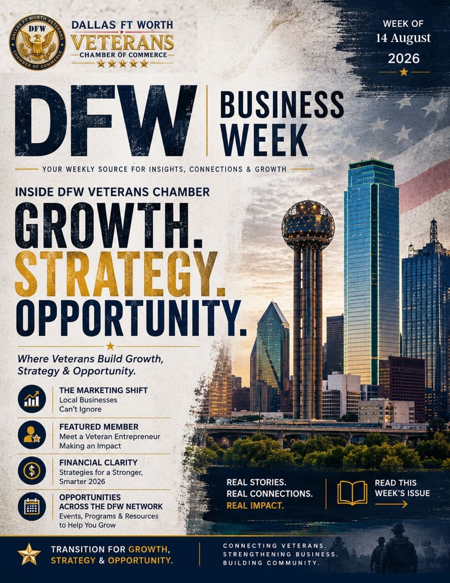DFW Business Week, Issue 1 cover: the headline Growth. Strategy. Opportunity. over the Dallas skyline and Reunion Tower