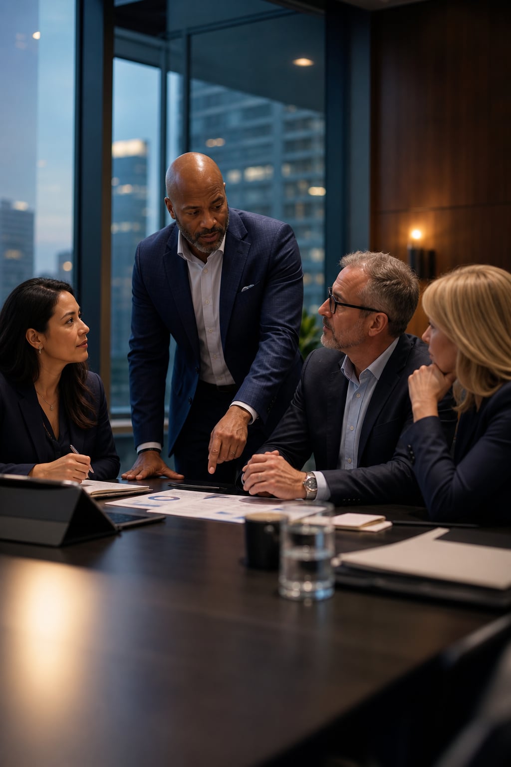 Business leaders collaborating around a conference table in a Dallas office